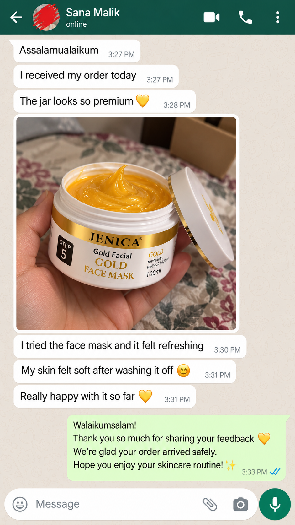 Customer feedback screenshot