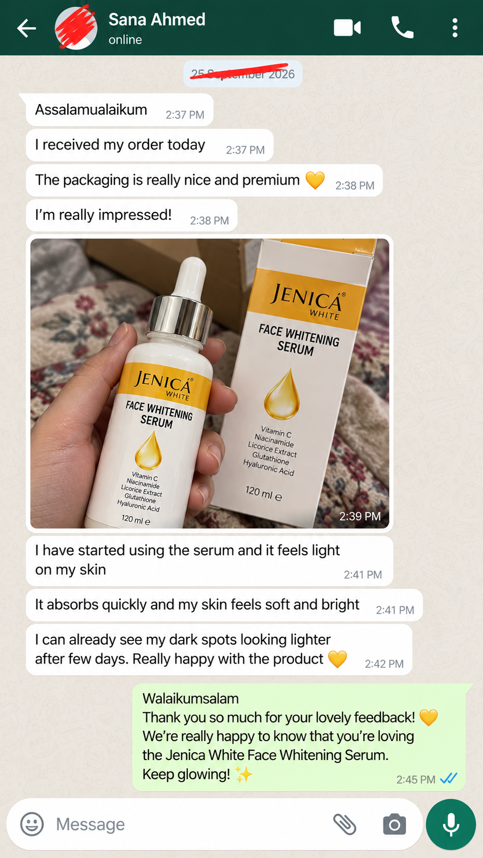 Customer feedback screenshot