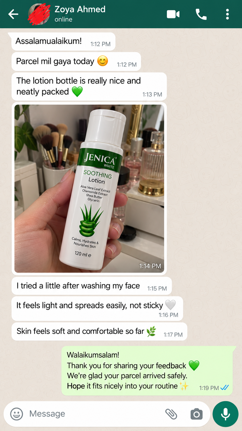 Customer feedback screenshot