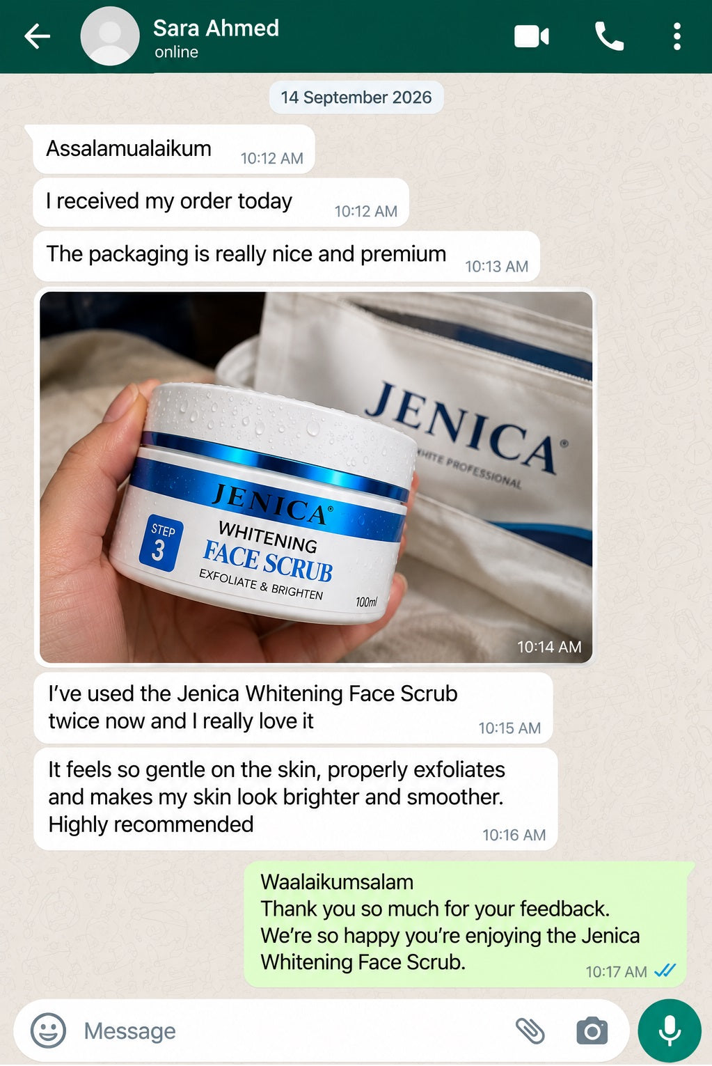 Customer feedback screenshot